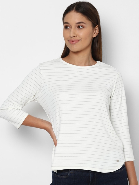 Allen Solly Woman White & Grey Striped Regular Top