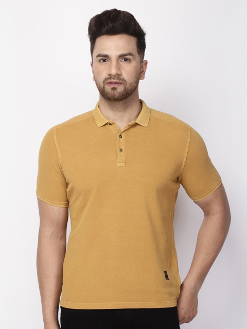 Blackberrys Men Yellow Polo Collar Slim Fit Cotton Pure Cotton T-shirt