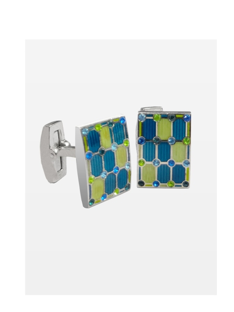 Blacksmith Silver-Toned & Green Cufflink
