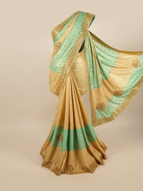Pothys Cream & Gold-Toned Embellished Pure Georgette Saree