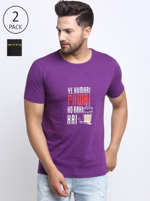 VIMAL JONNEY Men Purple & Black Typography 2 Printed T-shirt