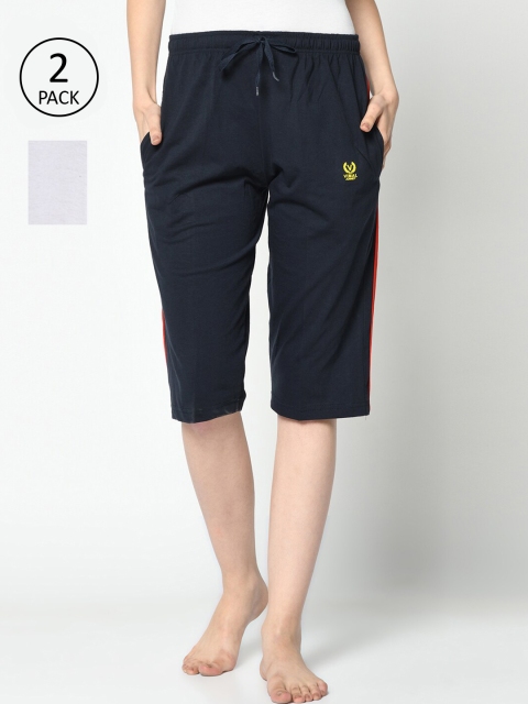 VIMAL JONNEY Women Navy Blue & Red 2 Lounge Shorts