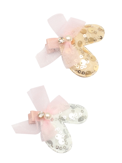 Stoln Girls Silver-Toned & Pink Set of 2 Embellished Alligator Hair Clip