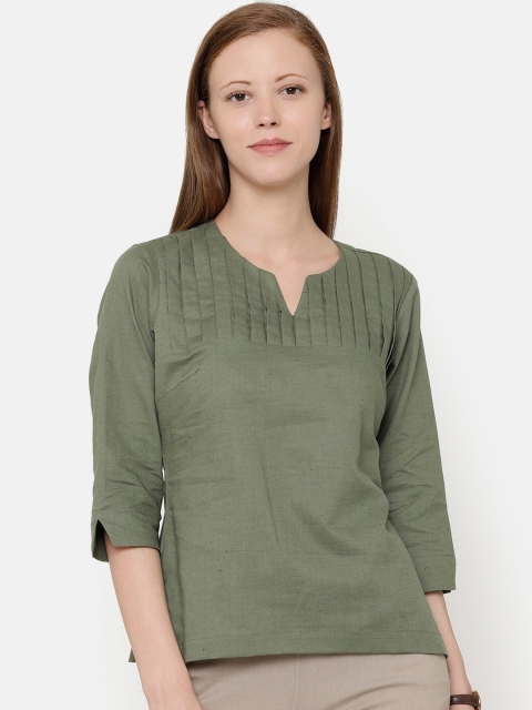 CINNAMON CLOSET Green Linen Regular Top