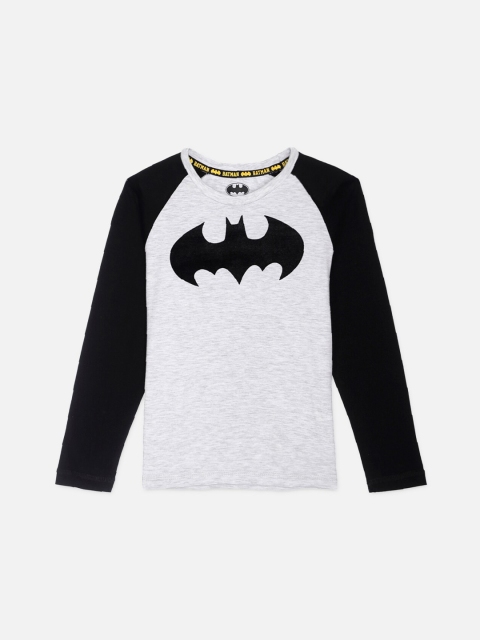 Kids Ville Boys Grey & Black Batman Printed Cotton T-shirt