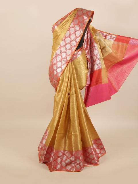 Pothys Women Cream & Pink Woven Design Art Silk Banarasi Saree