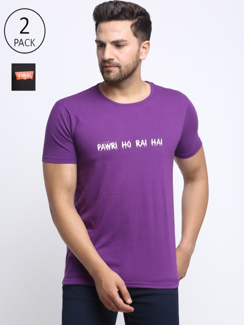 VIMAL JONNEY Men Pack of 2 Typography Printed T-shirt, Purple