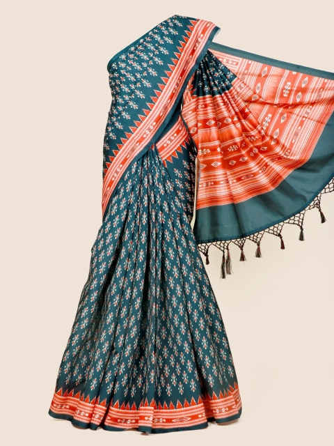 Pothys Green & Red Linen Blend Saree