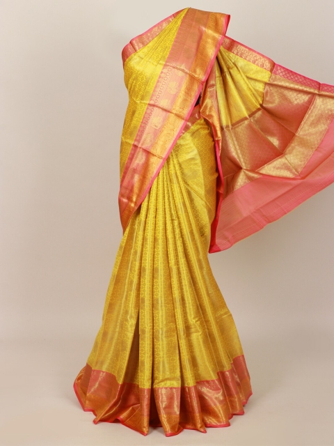 Pothys Yellow & Pink Ethnic Motifs Zari Art Silk Banarasi Saree