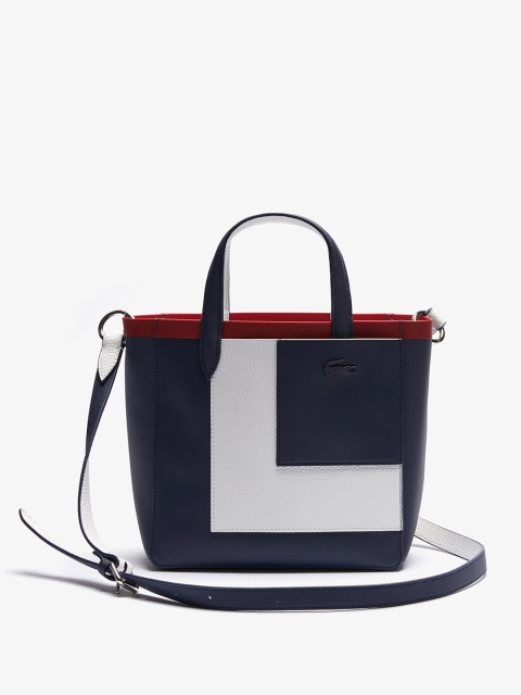 Lacoste Navy Blue & White Colourblocked Structured Handheld Bag