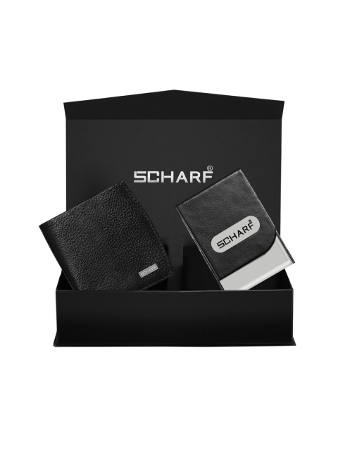 SCHARF Men Black Textured Genuine Leather Accessory Gift Set