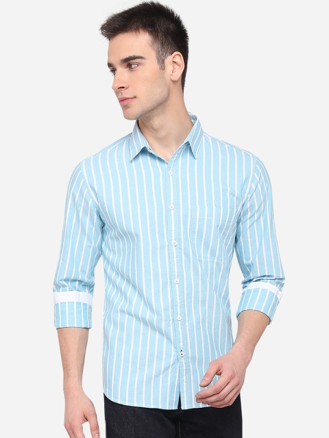 Greenfibre Men Blue Slim Fit Striped Casual Shirt