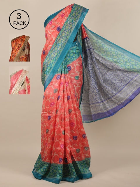 Pothys Pack of 3 Printed Jute Silk Sarees, Multi