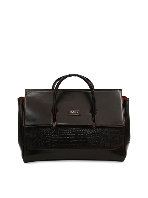 IMUR Unisex Black Croc-Textured Leather Duffel Bag