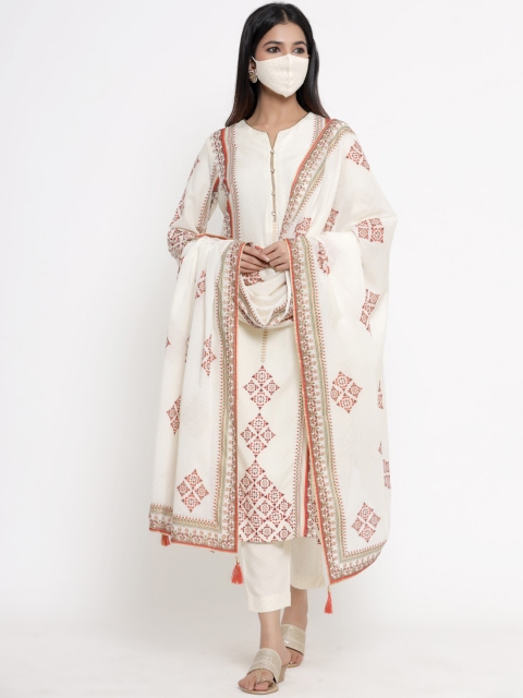 Juniper Women Cream Floral Embroidered Angrakha Liva Kurti with Trousers & With Dupatta
Juniper Women Cream Floral Embroidered Angrakha Liva Kurti with Trousers & With Dupatta