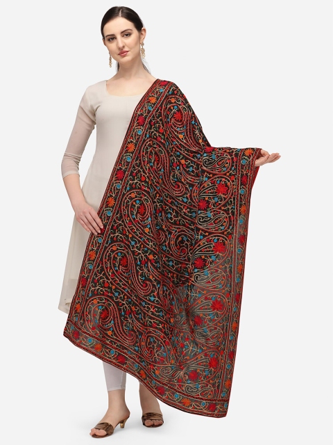 VASTRANAND Black & Blue Ethnic Motifs Embroidered Dupatta with Thread Work