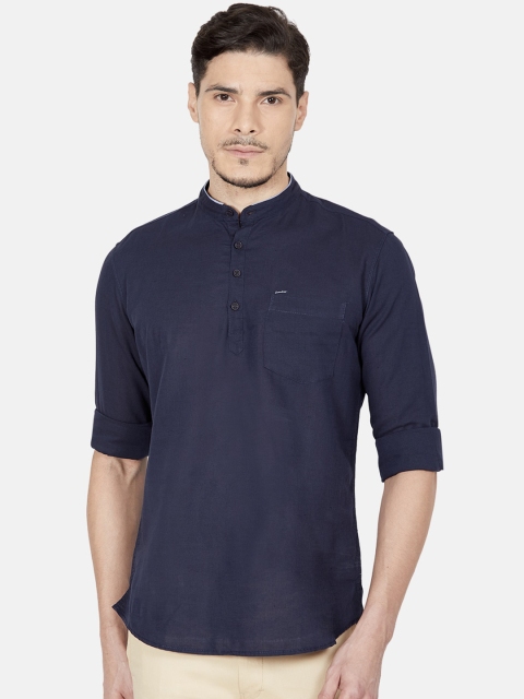 Oxemberg Men Navy Blue Slim Fit Casual Shirt