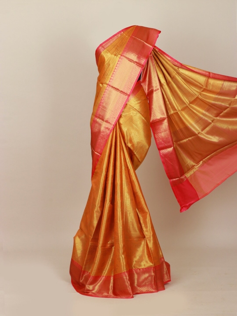 Pothys Orange & Gold-Toned Woven Design Zari Art Silk Banarasi Saree