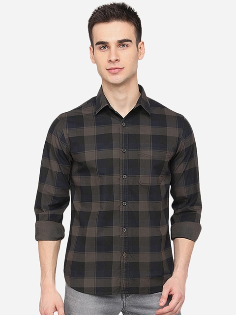 Greenfibre Men Grey Slim Fit Checked Casual Shirt