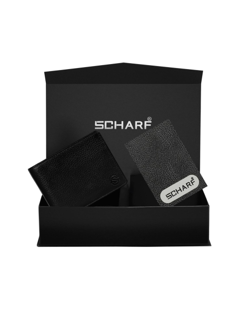 SCHARF Men Black Textured Genuine Leather Accessory Gift Set