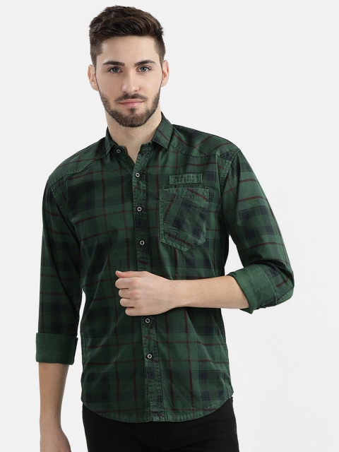 V2 Value & Variety Men Green Slim Fit Tartan Checks Checked Casual Shirt