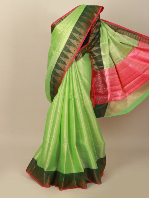 Pothys Green & Pink Ethnic Motifs Zari Art Silk Banarasi Saree