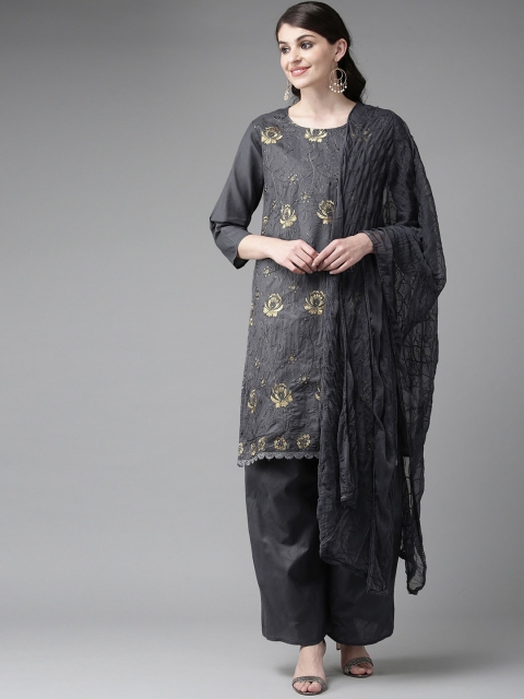 Ishin Women Grey Ethnic Motifs Printed Kurta with Palazzos & With Dupatta