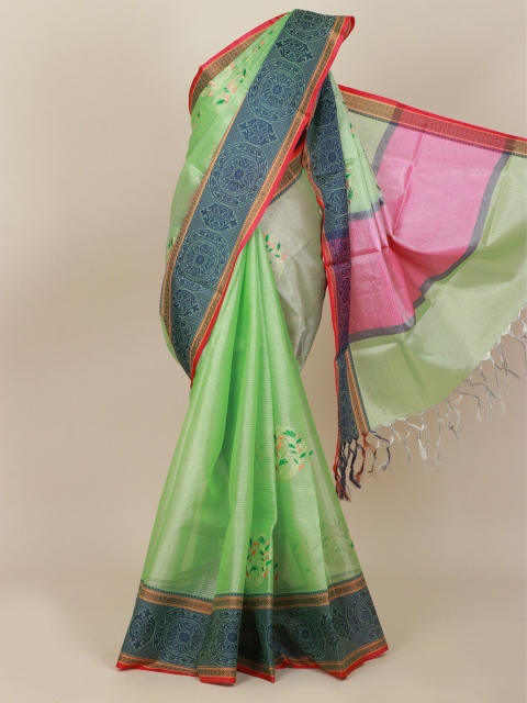 Pothys Green & Blue Ethnic Motifs Art Silk Banarasi Saree
