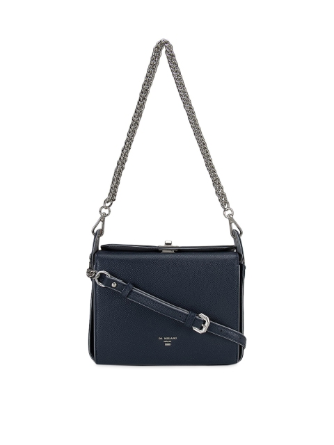 Da Milano Blue Leather Structured Sling Bag with Quilted