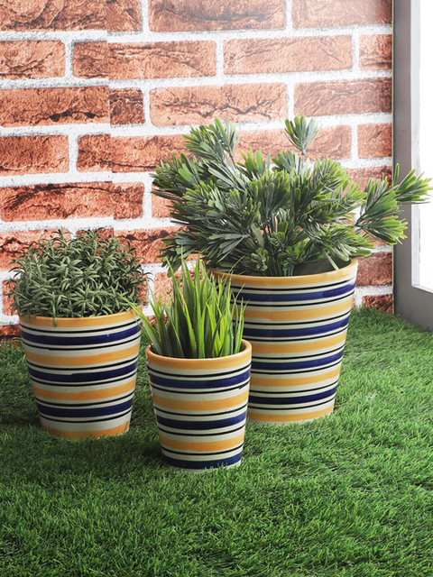 The Decor Mart Set Of 3 Blue & Yellow Striped Ceramic Planters
The Decor Mart Set Of 3 Blue & Yellow Striped Ceramic Planters