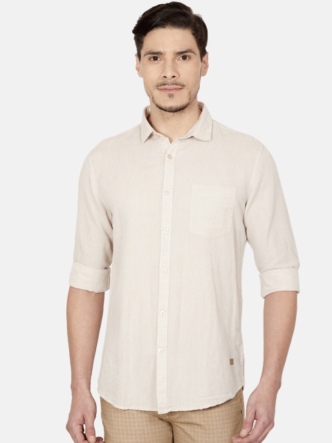 Oxemberg Men Cream-Coloured Slim Fit Casual Shirt