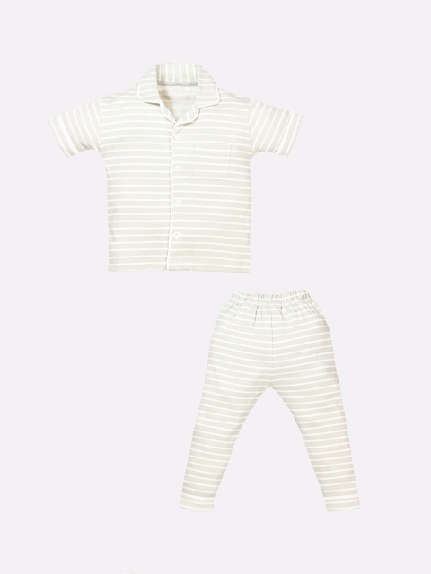 BABY GO Boys Grey & White Pure Cotton Striped Night suit