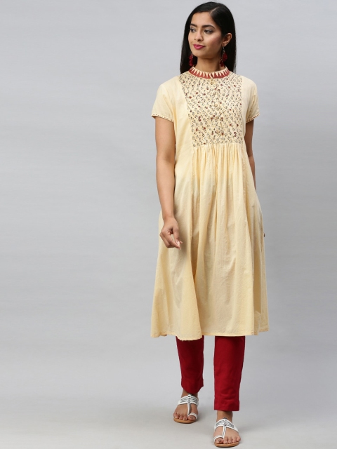 Soch Women Beige Yoke Design Kurta