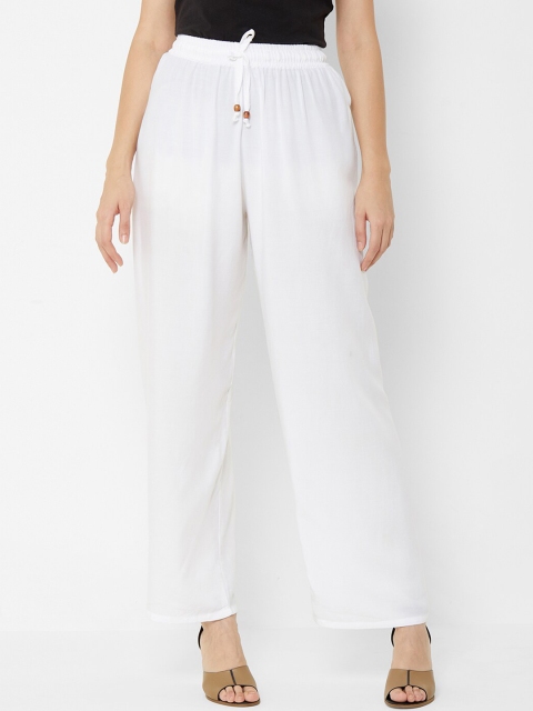 ZOLA Women White Straight Fit Parallel Trousers