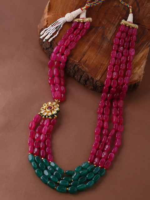 Tistabene Maroon & Green Gold-Plated Bead String Layered Necklace 
Tistabene Maroon & Green Gold-Plated Bead String Layered Necklace