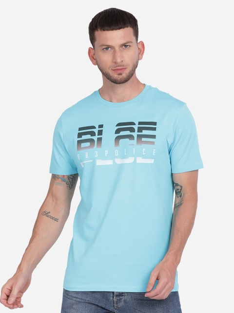 883 Police Men Turquoise Blue & Black Typography Printed T-shirt