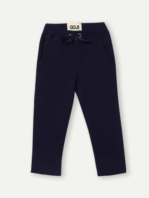 GOJI Girls Navy Blue Solid Track Pants