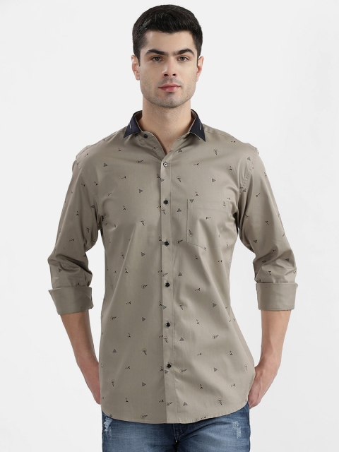 V2 Value & Variety Men Khaki Slim Fit Printed Casual Shirt