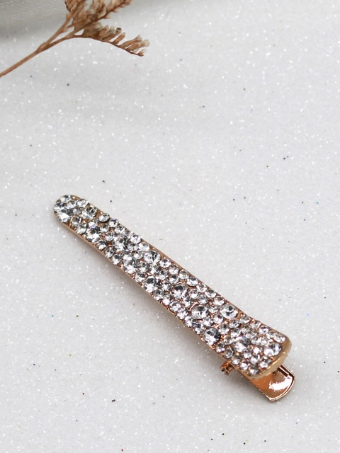 JOKER & WITCH Women Gold-Toned & White Embellished Alligator Hair Clip