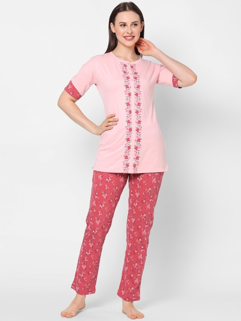 Sweet Dreams Women Pink & Red Printed Night suit