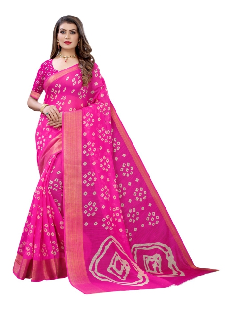 KALINI Pink Bandhani Poly Cotton Saree