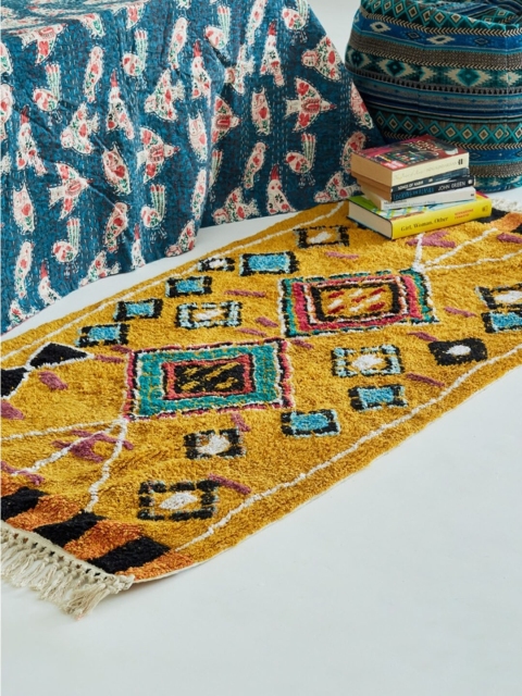 Chumbak Mustard Yellow Self Design Morocco Rug