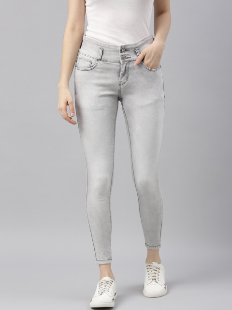 ZHEIA Women Grey Skinny Fit High-Rise Heavy Fade Jeans
