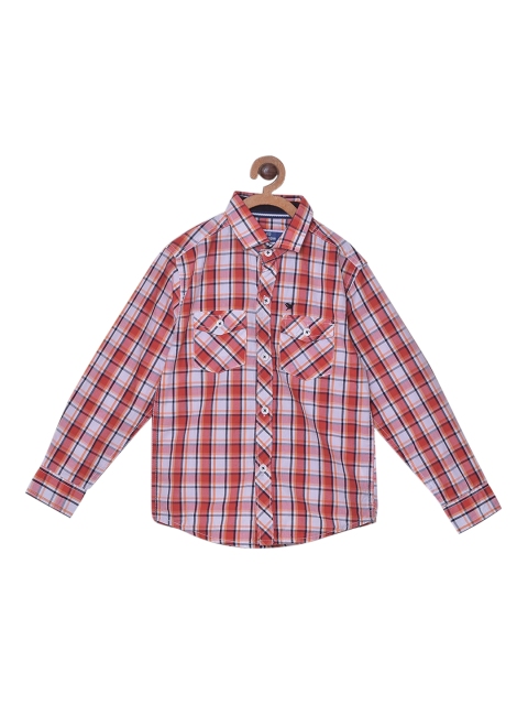 612 league Boys White & Orange Tartan Checked Cotton Casual Shirt