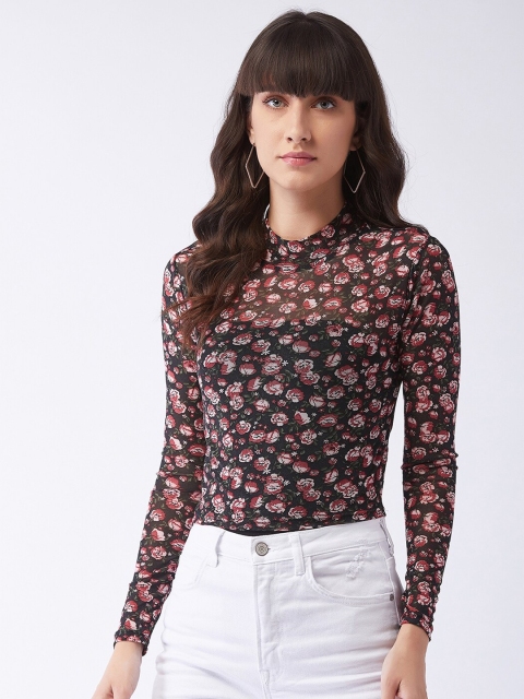 MAGRE Black Floral Net Shirt Style Top