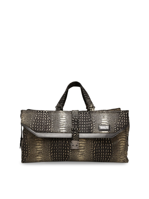 IMUR Unisex Gold-Toned & Black Croc-Textured Leather Duffel Bag
