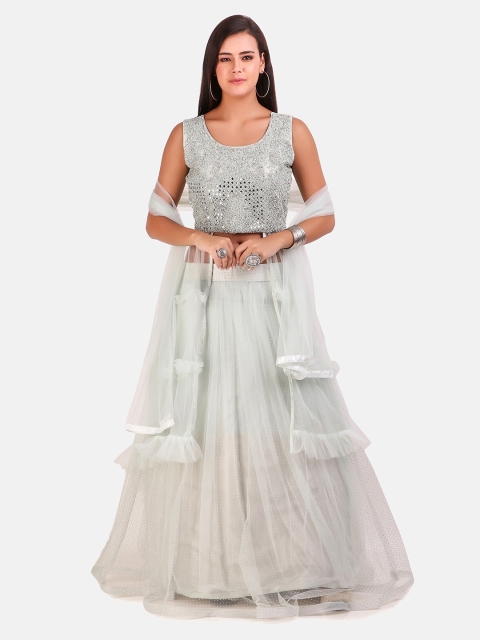 Grancy Green Embellished Mirror Work Ready to Wear Lehenga & Blouse With Dupatta