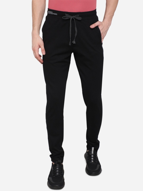 JADE BLUE Men Black Solid Cotton Track Pants