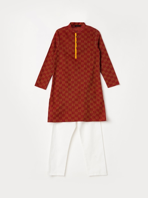 Melange by Lifestyle Boys Red Ethnic Motifs Printed Pure Cotton Kurta with Churidar