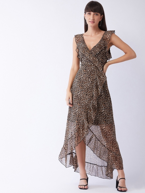 MAGRE Brown Animal Georgette Midi Dress